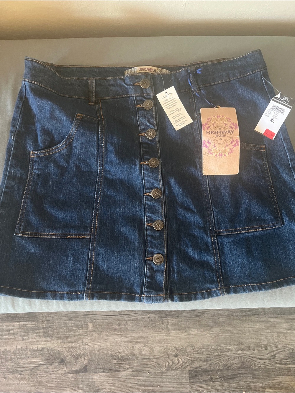 Dark Jean Button-Front Mini Skirt